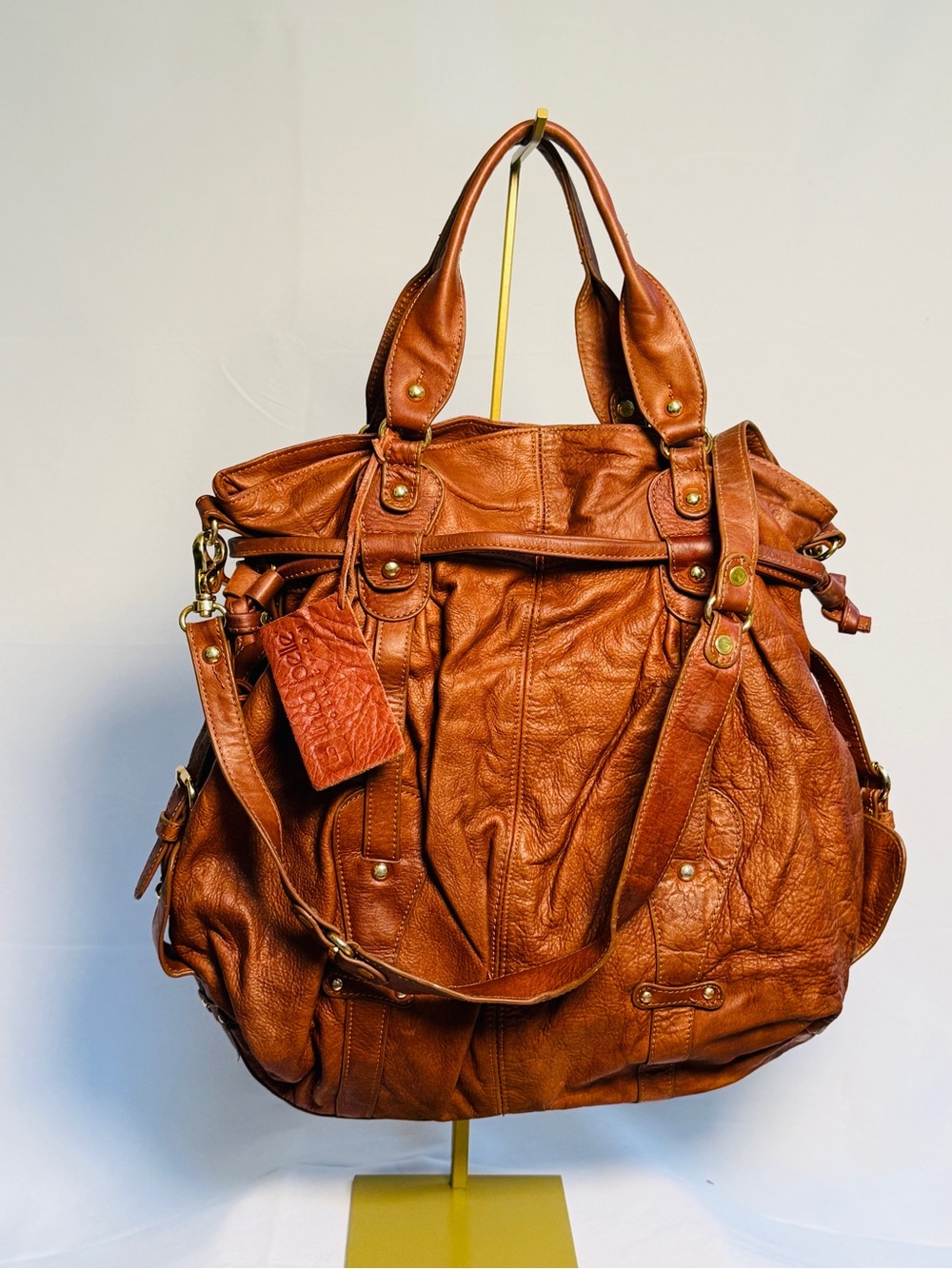 Sabina Leather Tote Bag in Cognac